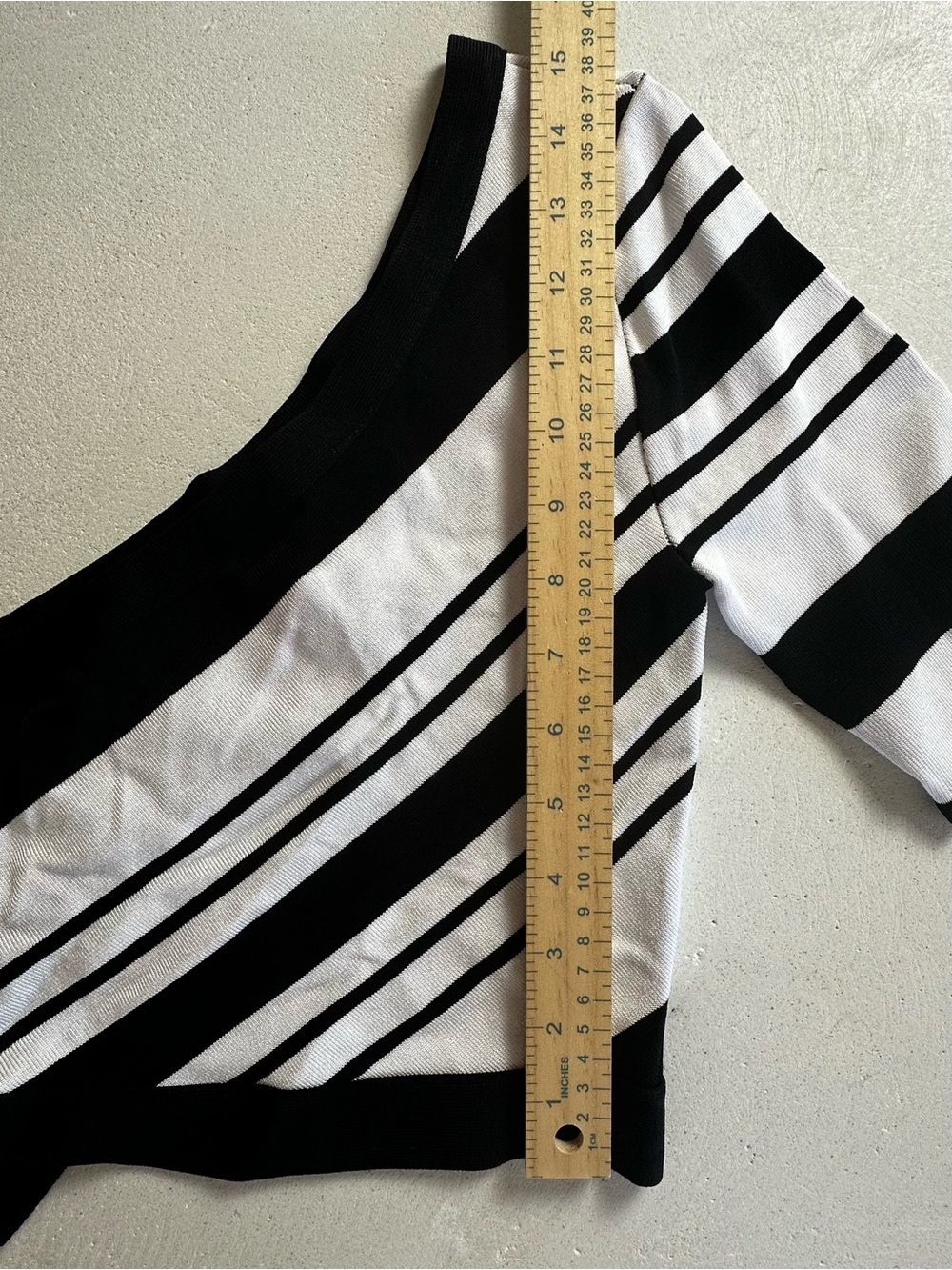 Authentic bebe Black & White One-Shoulder Wrap Crop Top - Picture 3 of 7